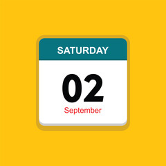 september 02 saturday icon with yellow background, calender icon