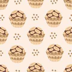 Chocolate candy with peanut food seamless pattern