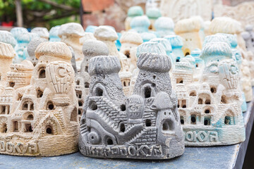 Traditional Cappadocia ceramic houses souvenir for sale at the market. Cappadocia, Turkey