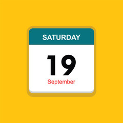 september 19 saturday icon with yellow background, calender icon