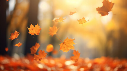 Naklejka na ściany i meble Falling autumn leaves background. AI
