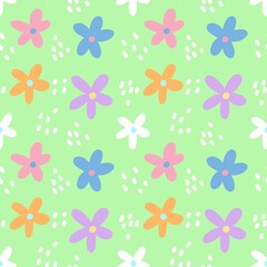 seamless pattern with colorful flowers on green background