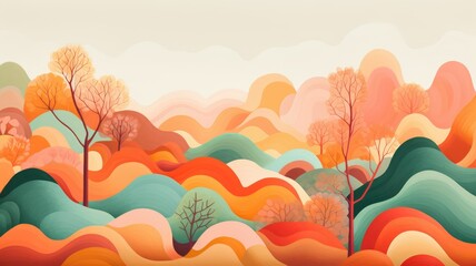 Fototapeta premium Abstract autumn background. Fall abstract wavy floral background