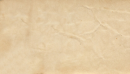 Craft aged old paper texture. Abstract empty blank background. Beige color grunge recycled crampled horizontal page. Print for textile, fabric, wallpaper, wrapping paper. Copy space.