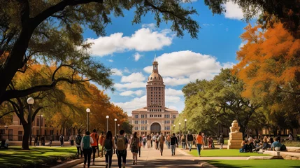 Fototapete Vereinigte Staaten The iconic tower of the University of Texas at Austin stands tall against a clear blue sky