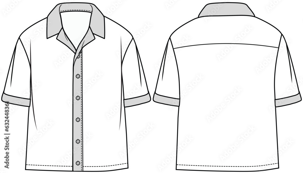 Sticker boys short sleeve resort shirt flat sketch vector illustration front and back view technical cad dra - Stickers