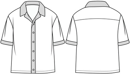 boys short sleeve resort shirt flat sketch vector illustration front and back view technical cad drawing template