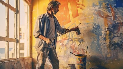 Obraz na płótnie Canvas painter painting the wall