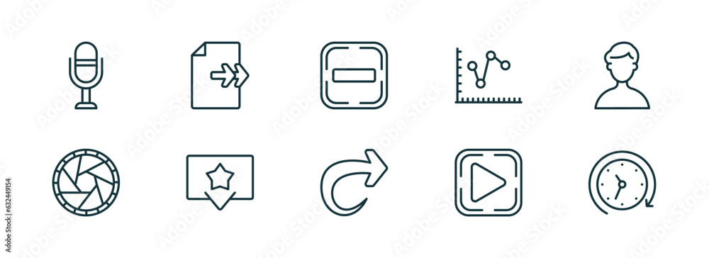Poster set of 10 linear icons from user interface concept. outline icons such as voice recorder, next page,