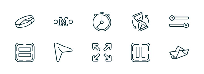 set of 10 linear icons from user interface concept. outline icons such as 3d pie chart, medium, hour, full screen, pause, paper boat vector