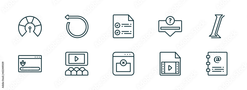 Poster set of 10 linear icons from user interface concept. outline icons such as indicators, rotate left, c