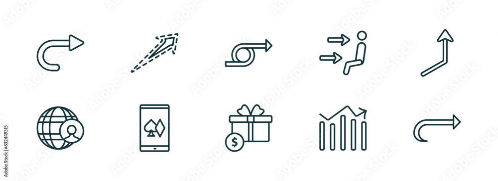 Poster set of 10 linear icons from user interface concept. outline icons such as right curve, dotted up arr