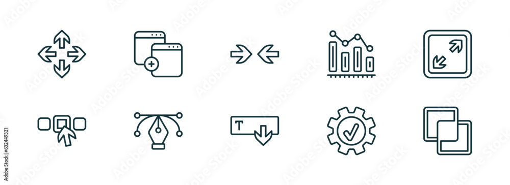 Poster set of 10 linear icons from user interface concept. outline icons such as move arrows, new page, opp