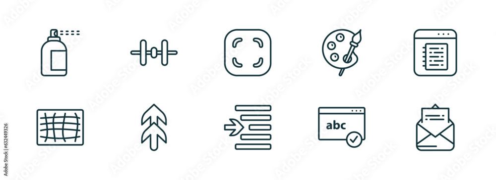Poster set of 10 linear icons from user interface concept. outline icons such as spray paint, vertical alig