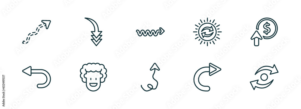 Poster set of 10 linear icons from user interface concept. outline icons such as scribble broken line, curv