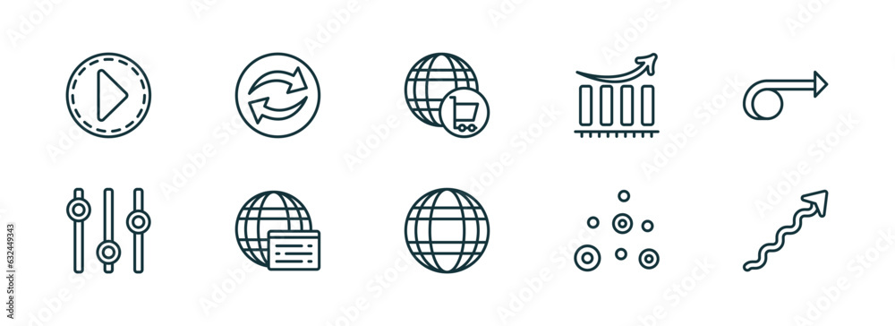 Poster set of 10 linear icons from user interface concept. outline icons such as movie play button, continu