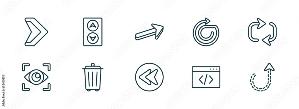 Poster set of 10 linear icons from user interface concept. outline icons such as arrowheads, elevator arrow