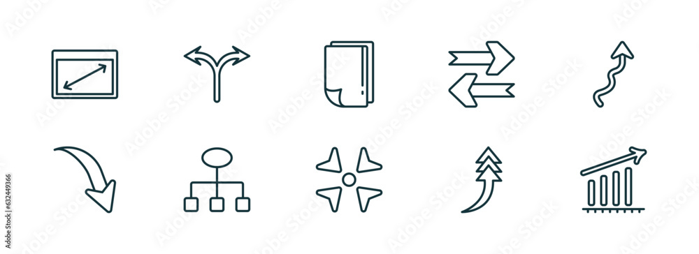 Poster set of 10 linear icons from user interface concept. outline icons such as display size, bifurcation,
