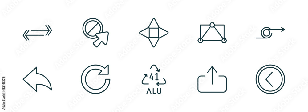 Poster set of 10 linear icons from user interface concept. outline icons such as double arrows, forbidden c