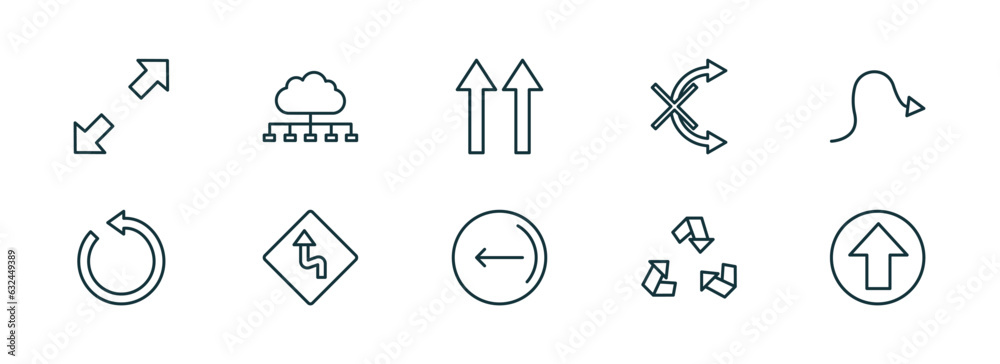Poster set of 10 linear icons from user interface concept. outline icons such as scale arrows, cloud with c