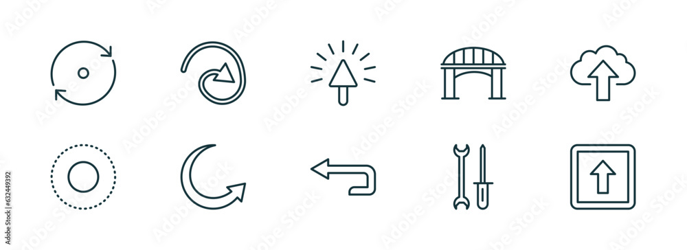 Poster set of 10 linear icons from user interface concept. outline icons such as refresh arrows, curve line