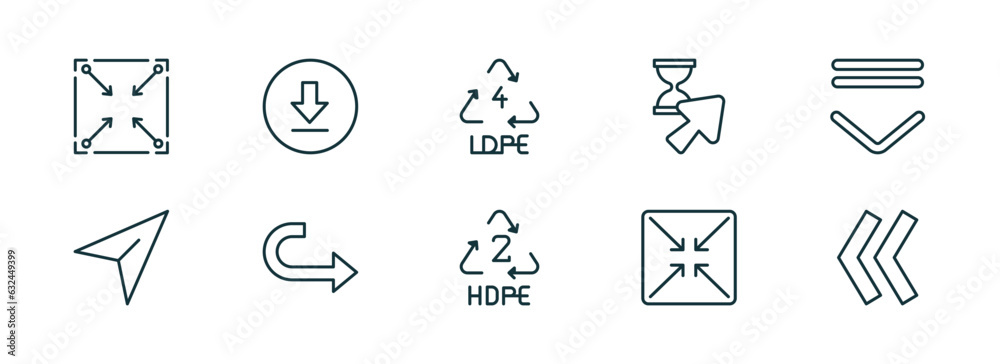 Poster set of 10 linear icons from user interface concept. outline icons such as corner widget, downloading