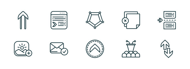 Fototapeta premium set of 10 linear icons from user interface concept. outline icons such as slim up, selective, pentagonal chart, up chevron, conference hall, up and down arrow vector