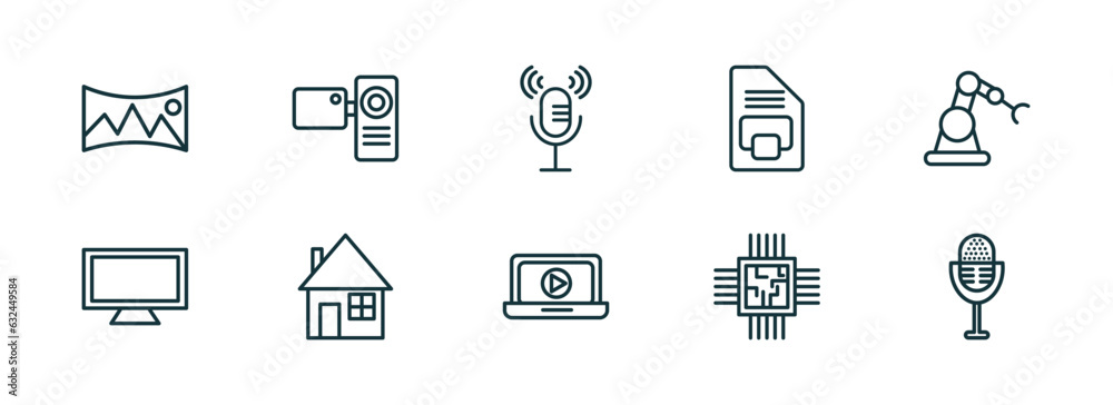 Wall mural set of 10 linear icons from technology concept. outline icons such as panoramic, video camera front 