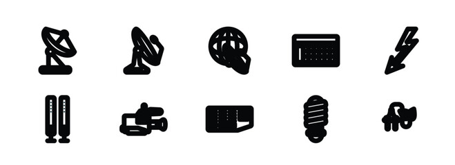 set of 10 linear icons from technology concept. outline icons such as reciever, dish, news via satellite, circuit board, led lamp, biomass vector