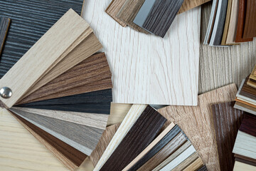 Closeup natural  laminate wood color swatches background