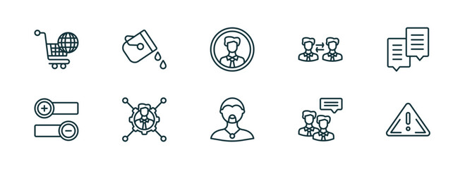Fototapeta premium set of 10 linear icons from social media marketing concept. outline icons such as ecommerce, fill, user avatar, rocker, advise, importance vector