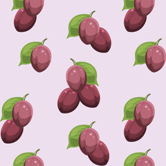Delicate seamless pattern with ripe plum. Repeating background with berries. Vector print.