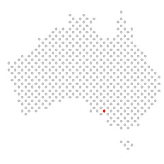 Adelaide in Australien: Australienkarte aus grauen Punkten mit roter Markierung