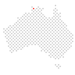 Darwin in Australien: Australienkarte aus grauen Punkten mit roter Markierung