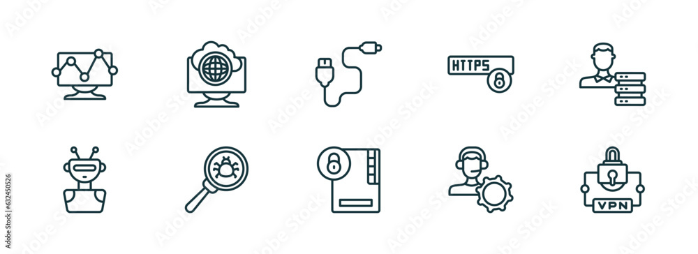 Poster set of 10 linear icons from internet security concept. outline icons such as web traffic, internet c