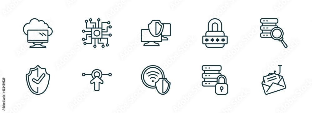 Poster set of 10 linear icons from internet security concept. outline icons such as computing cloud, proces