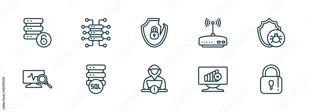 Poster set of 10 linear icons from internet security concept. outline icons such as data unclocked, data st