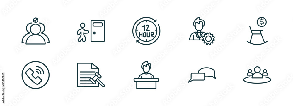 Poster set of 10 linear icons from human resources concept. outline icons such as selection, exit interview