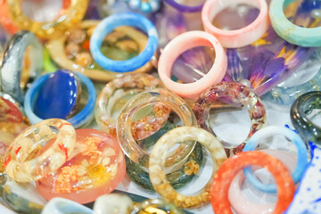 Jewelry, epoxy resin rings. Colorful fashion jewelry
