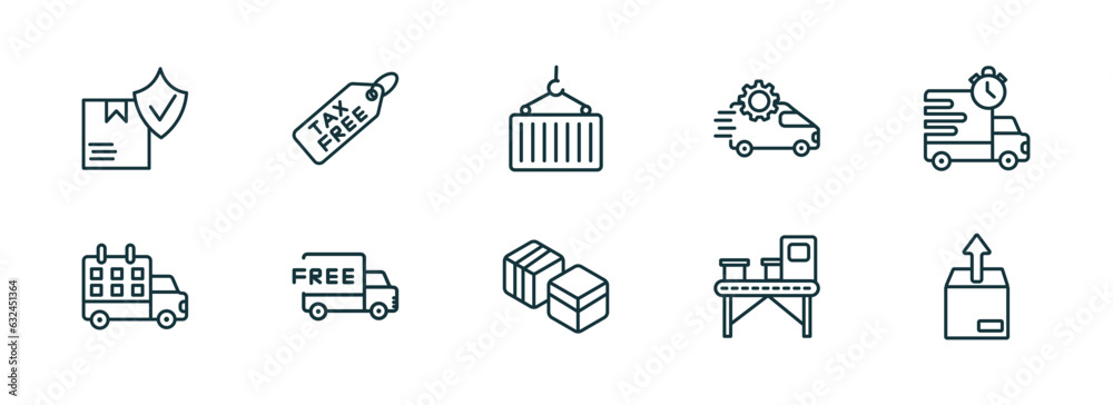 Poster set of 10 linear icons from delivery and logistic concept. outline icons such as logistic protection