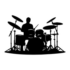 drummer playing drum set instrument silhoutte - obrazy, fototapety, plakaty