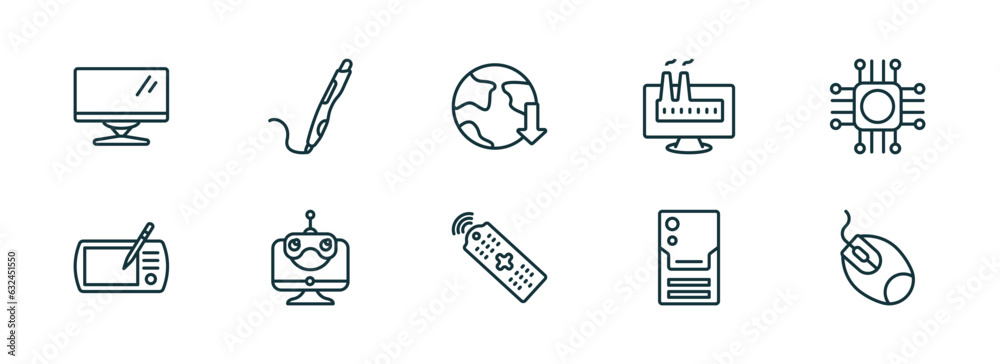 Poster set of 10 linear icons from computer concept. outline icons such as computer monitor, 3d printing pe