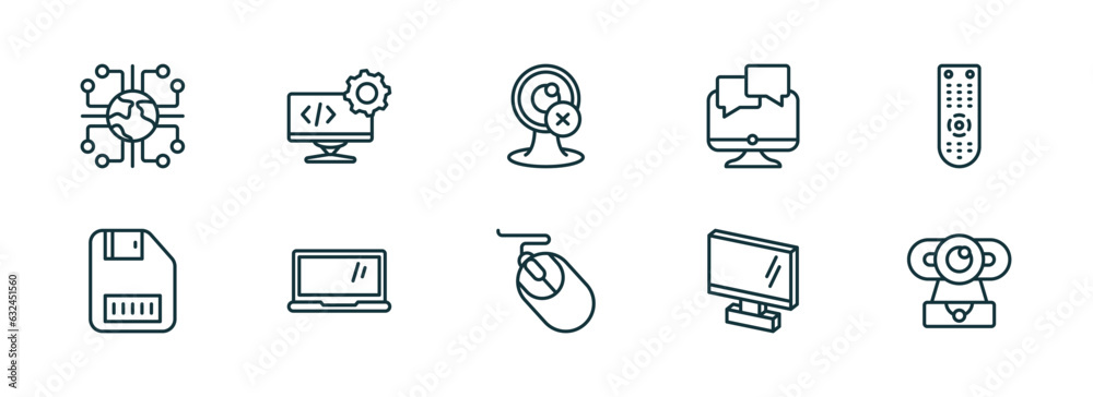 Poster set of 10 linear icons from computer concept. outline icons such as information network, develope, w