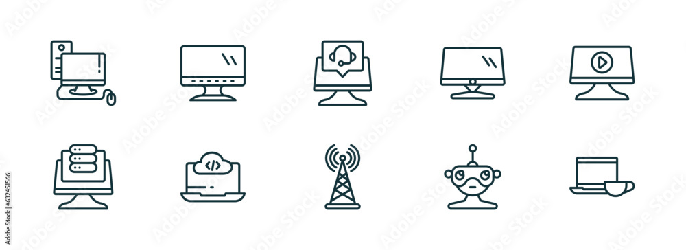Poster set of 10 linear icons from computer concept. outline icons such as computer, computer and monitor, 