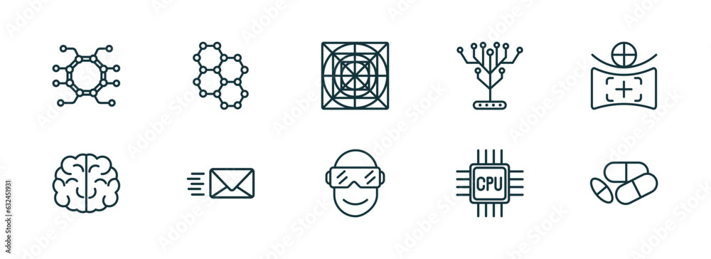 Poster set of 10 linear icons from artificial intellegence concept. outline icons such as unsupervised lear