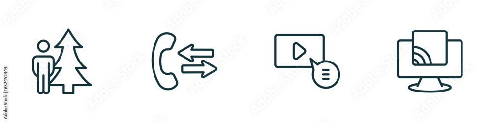 Wall mural set of 4 linear icons from ultimate glyphicons concept. outline icons included man and tree, phone c