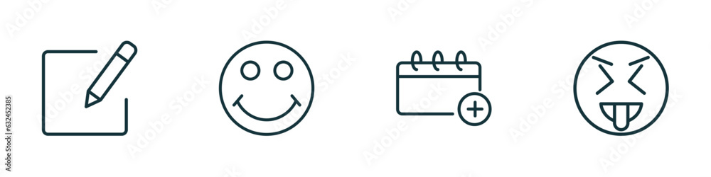 Poster set of 4 linear icons from user interface concept. outline icons included compose, smiling smile, ad