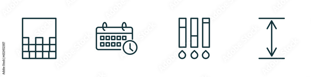 Poster set of 4 linear icons from user interface concept. outline icons included gradient, timetable, ink l