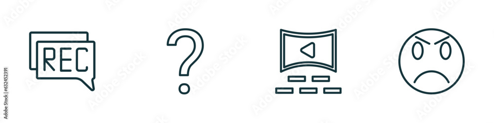 Poster set of 4 linear icons from user interface concept. outline icons included recording conversation, qu