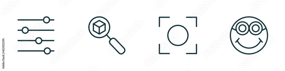 Poster set of 4 linear icons from user interface concept. outline icons included adjustment, tracking, auto